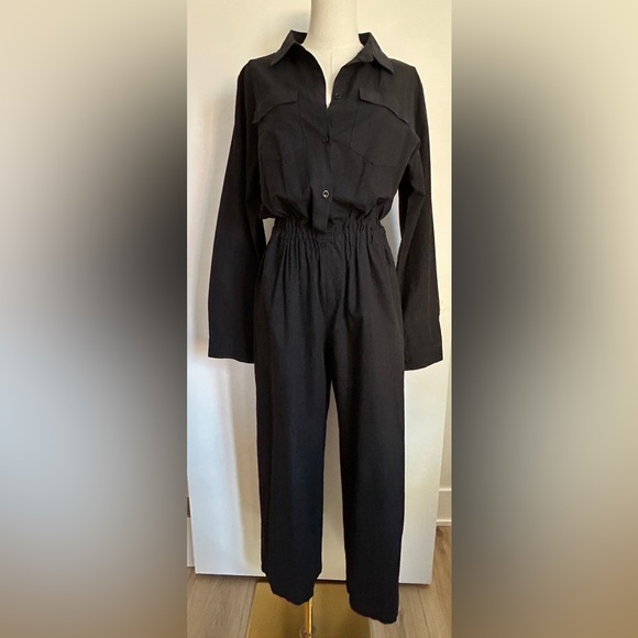 Black Jumpsuit, elastic waist, Size M - Picture 1 of 14